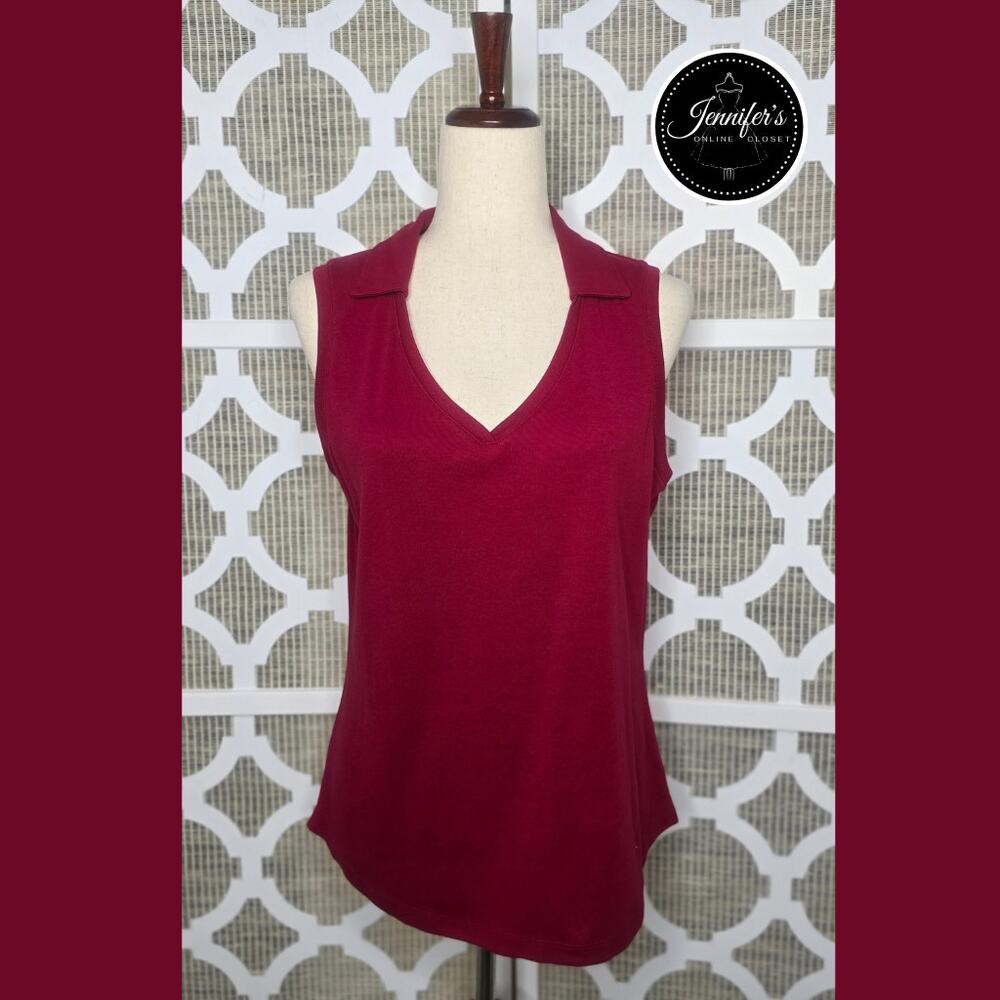 St. John's Bay Red Collared V-Neck Sleeveless Knit Top Size Large